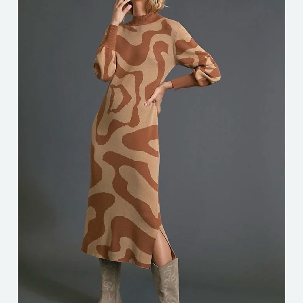 Dolan Tan and Brown Long Sleeve Dress